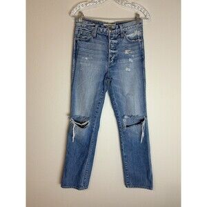 AMO Distressed 25 Distressed Jeans Layla Straight Leg Loose High Rise Denim